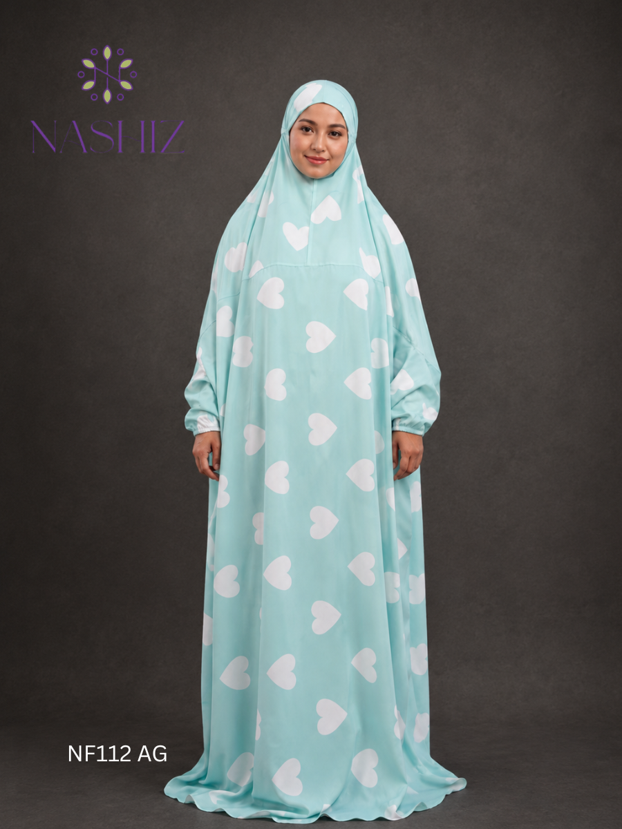 Viscose Cotton Prayer Cloth – Apple Green Heart Print