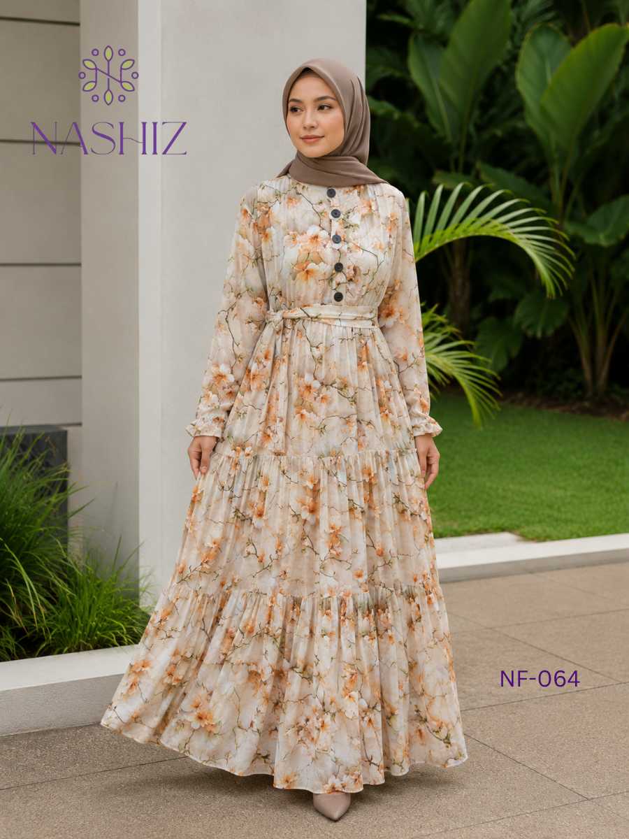 Ruffle Style Long Dress With Front Buttons