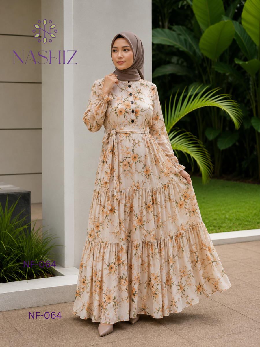 Ruffle Style Long Dress With Front Buttons
