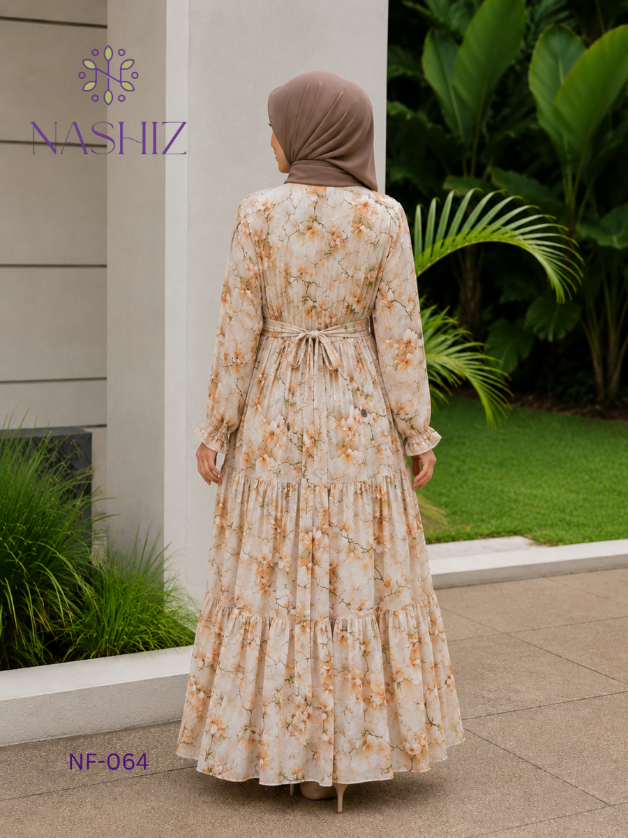 Ruffle Style Long Dress With Front Buttons