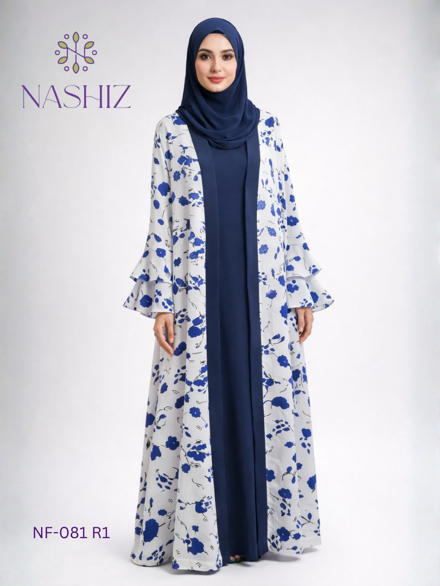 Printed Kimono with Black Inner – 2PC