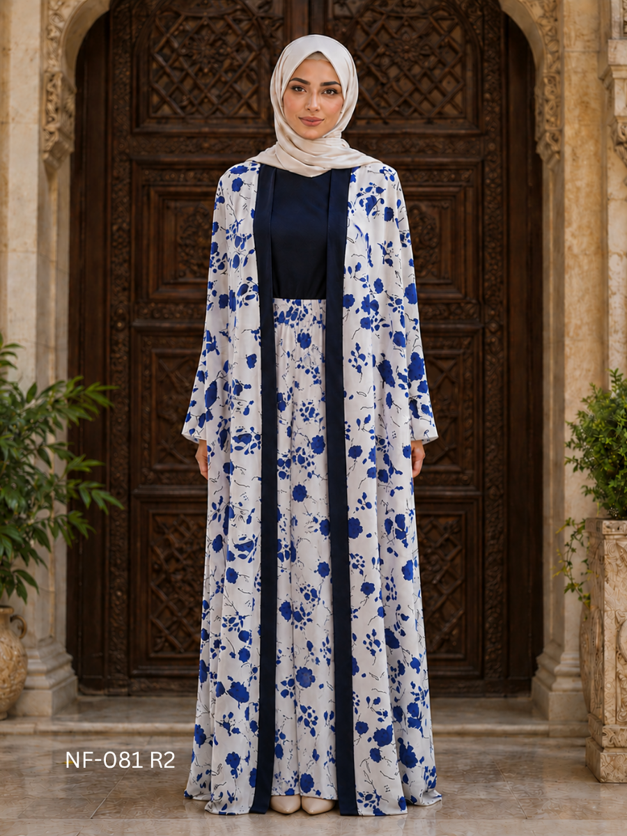 Printed Kimono With Black Inner - 3pc With Pant