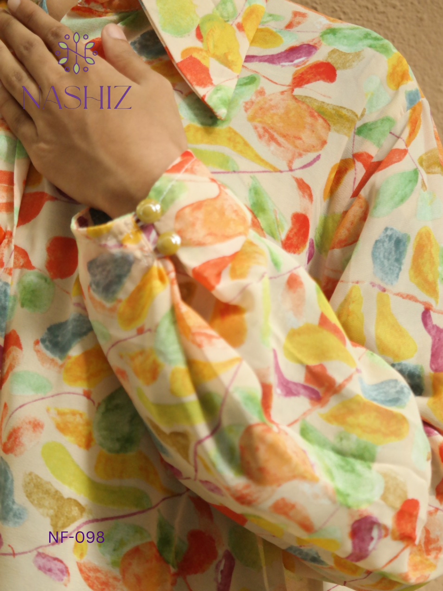 Floral Front Short Top With Blue Flared Pant
