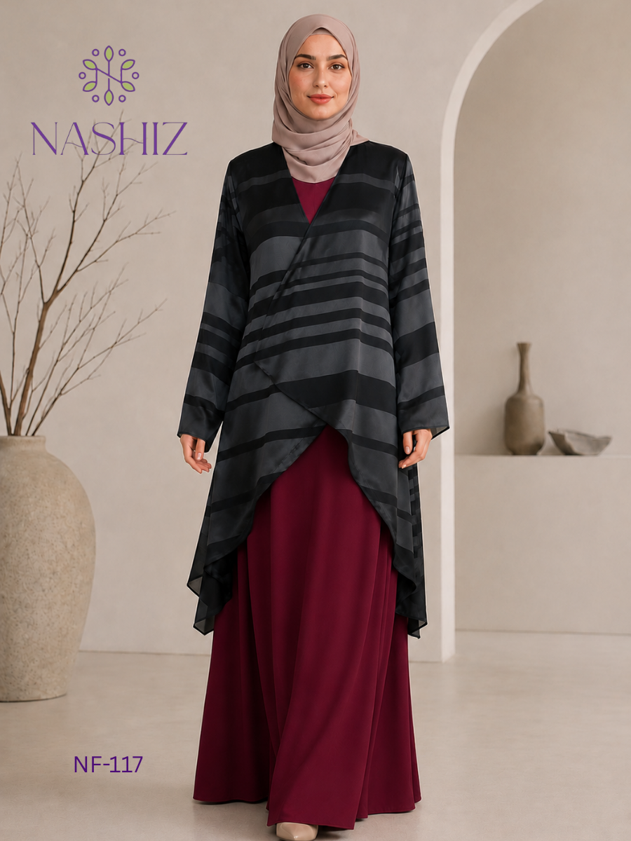2pc Modest Dress With Black Coat