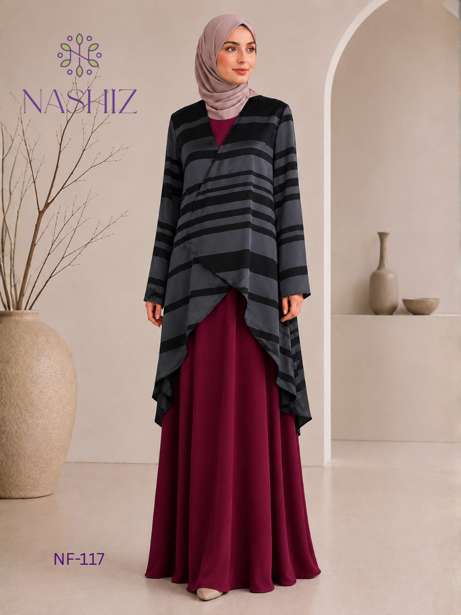 2pc Modest Dress With Black Coat
