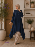 Button Front Long Top – Green/Blue