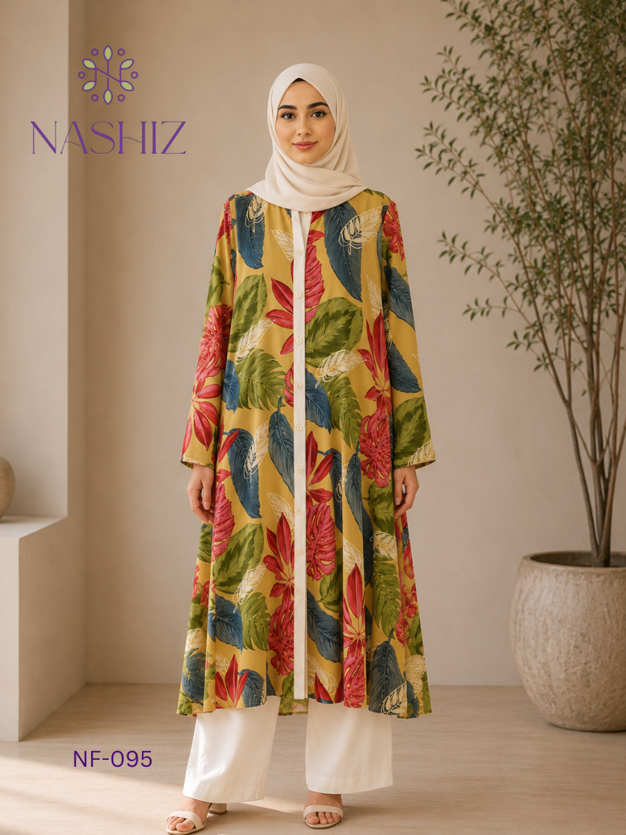Long Printed Button Front Long Top