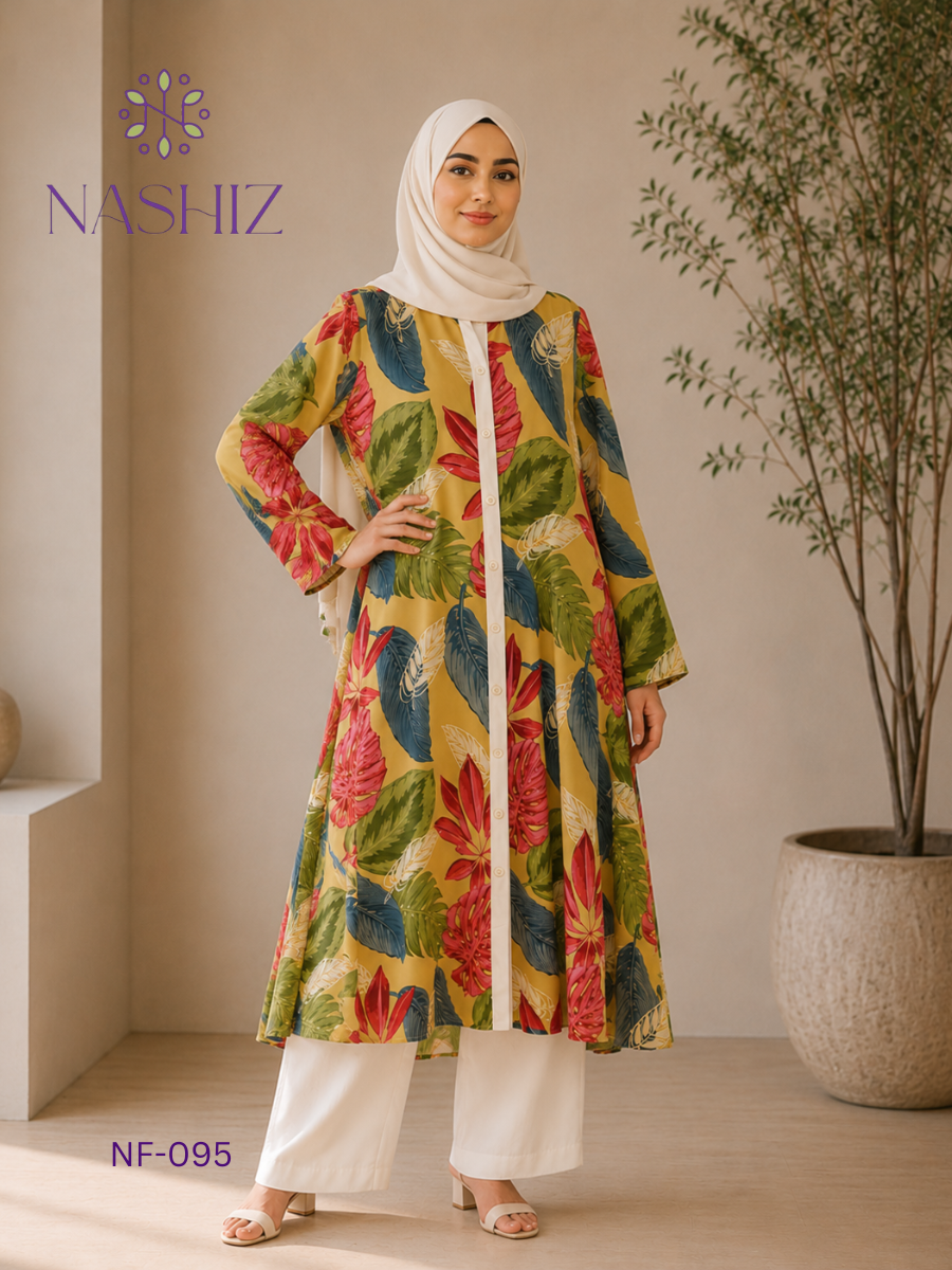 Long Printed Button Front Long Top