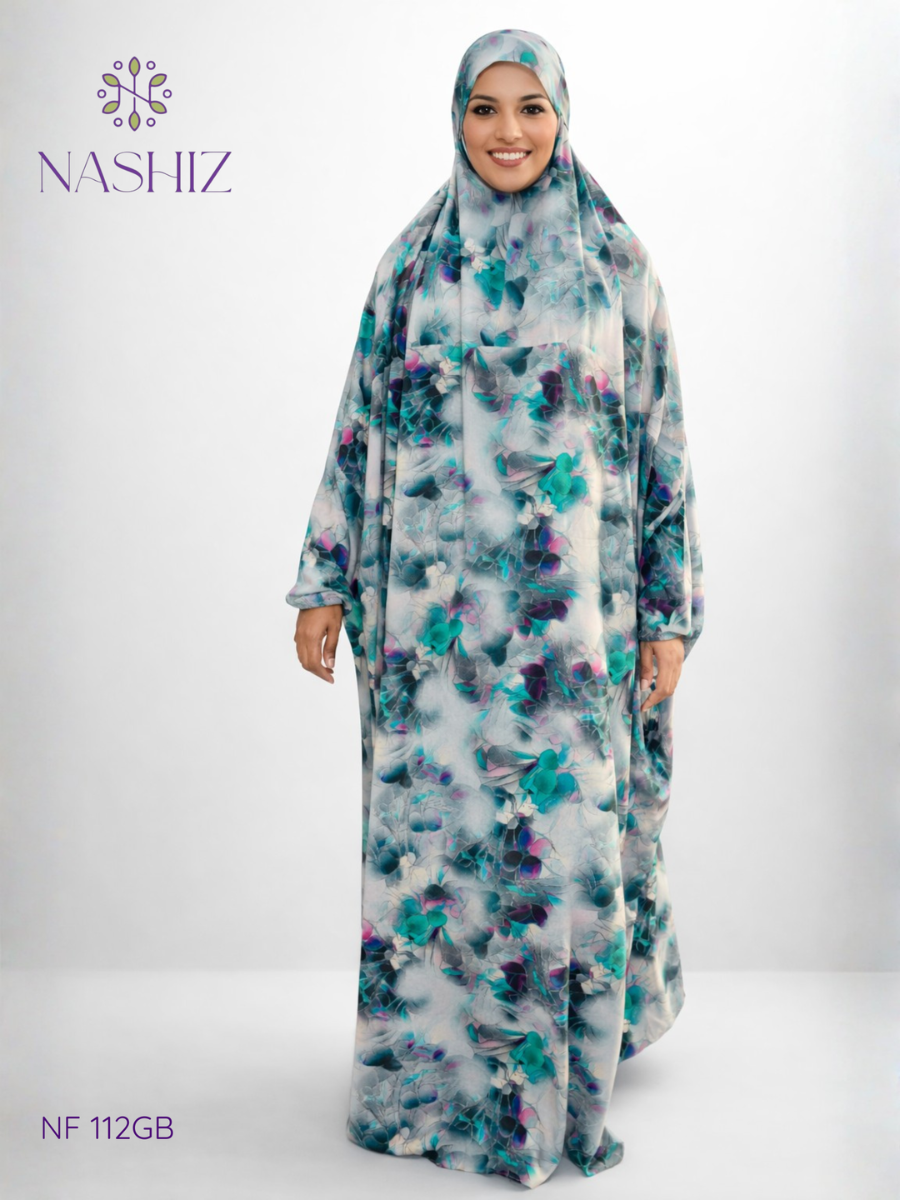 Viscose Cotton Prayer Cloth – Grey & Blue Print