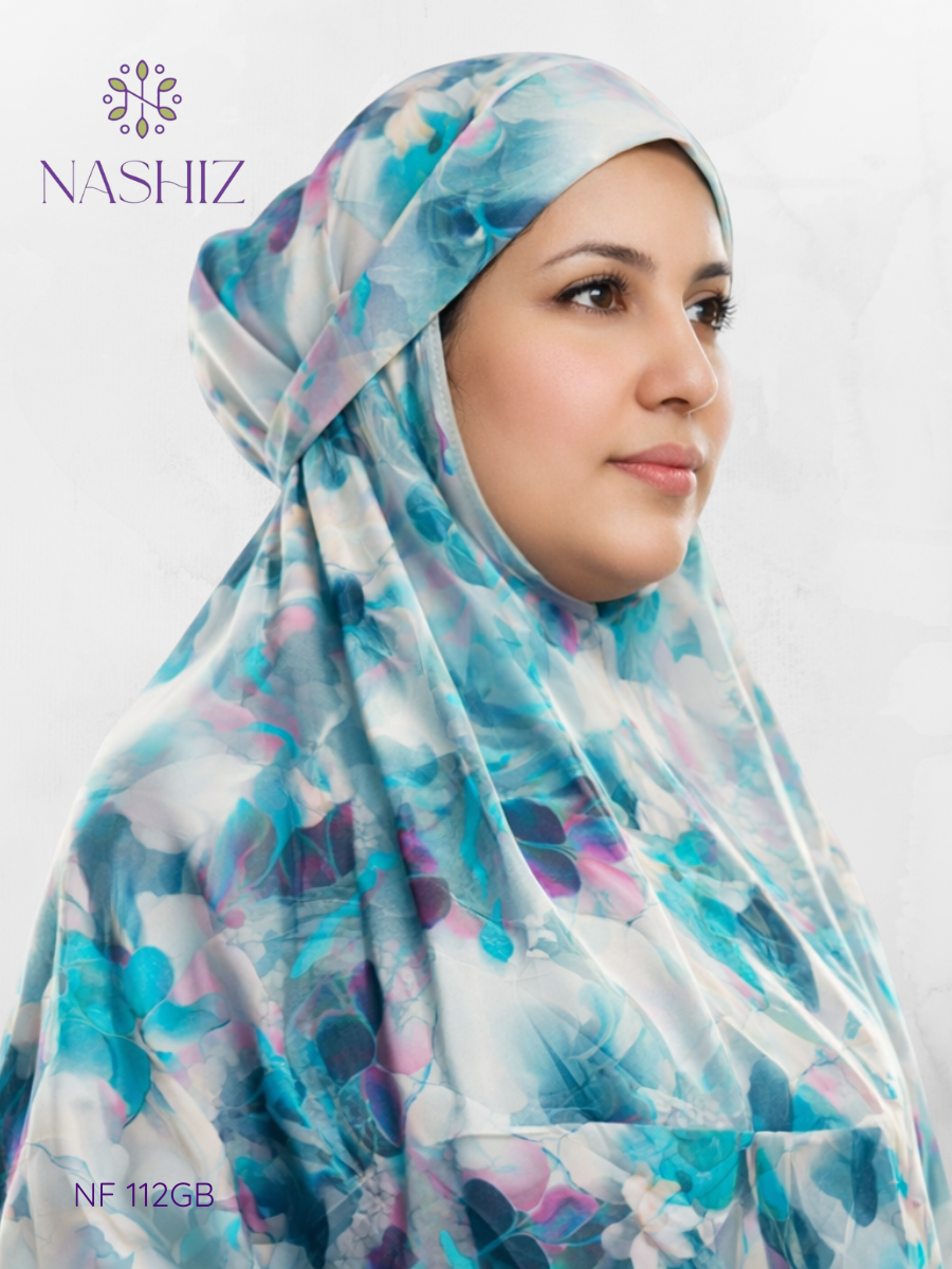 Viscose Cotton Prayer Cloth – Grey & Blue Print