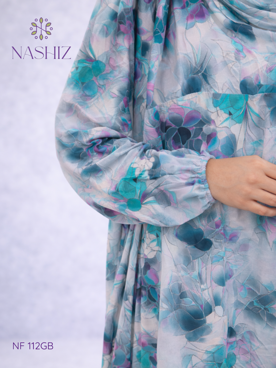 Viscose Cotton Prayer Cloth – Grey & Blue Print