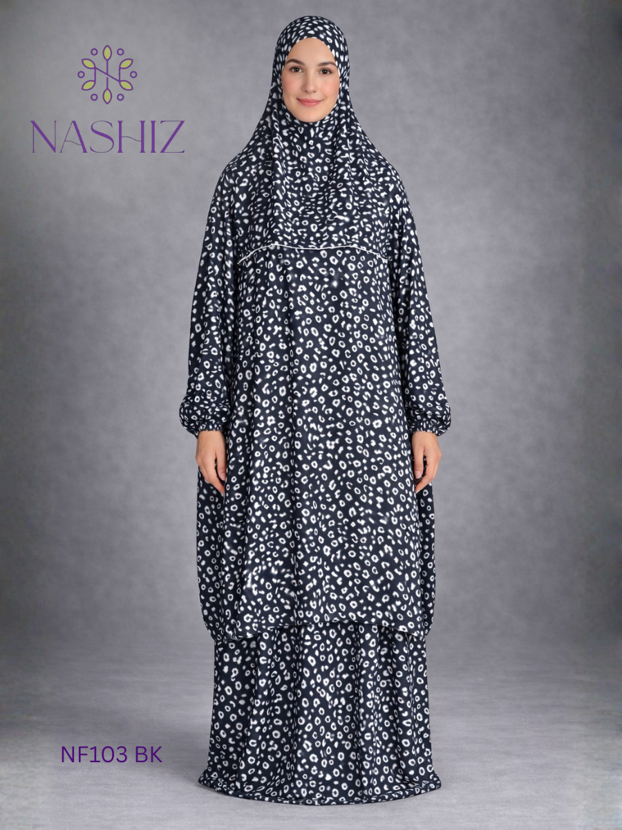 Soft Satin Prayer Cloth Top – Black With White Jaguar Print