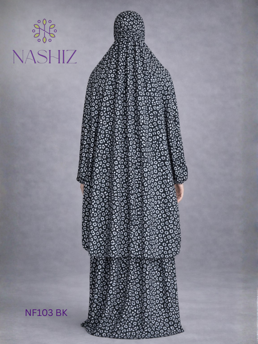 Soft Satin 2 Pc Prayer Cloth – Black With White Jaguar Print