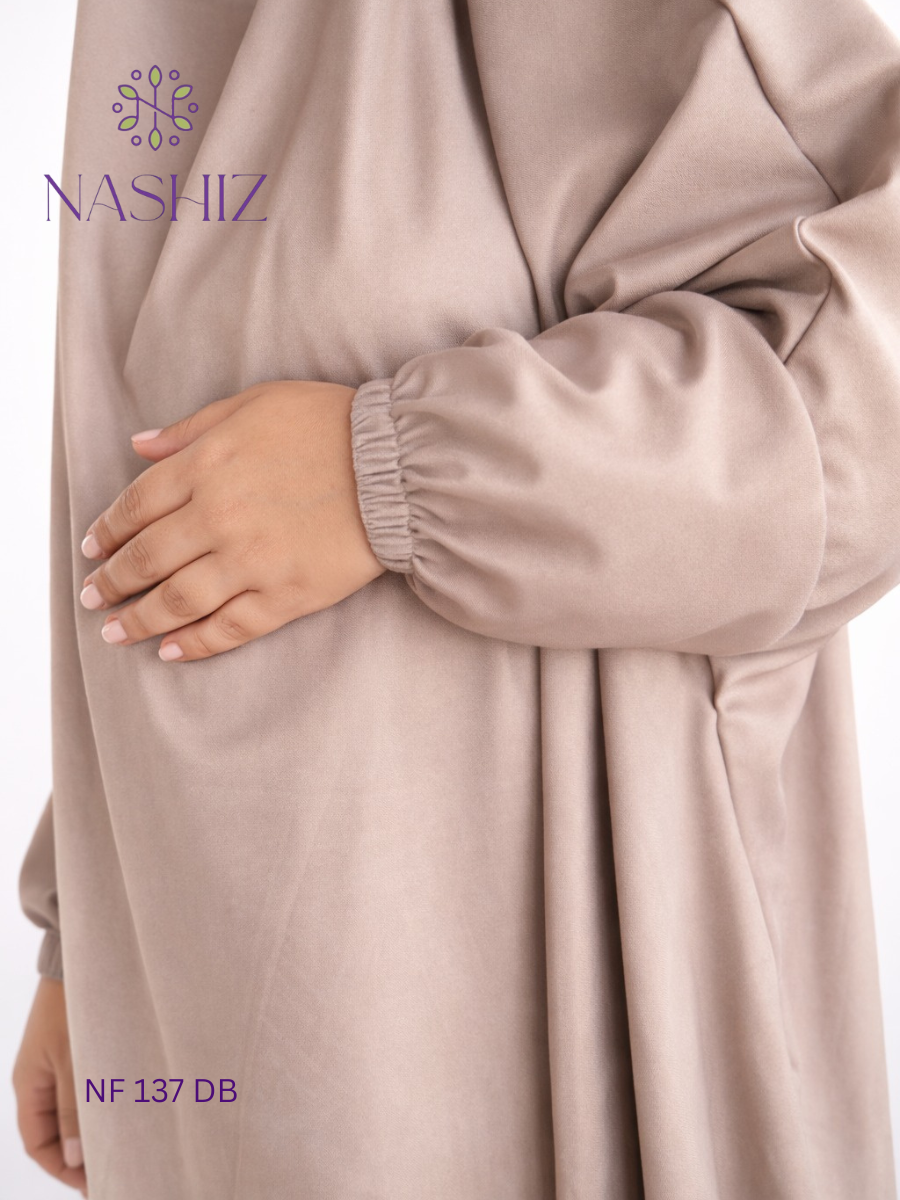 Moss Crepe Full Egyptian Jilbab Prayer Cloth – Dark Beige With Pockets
