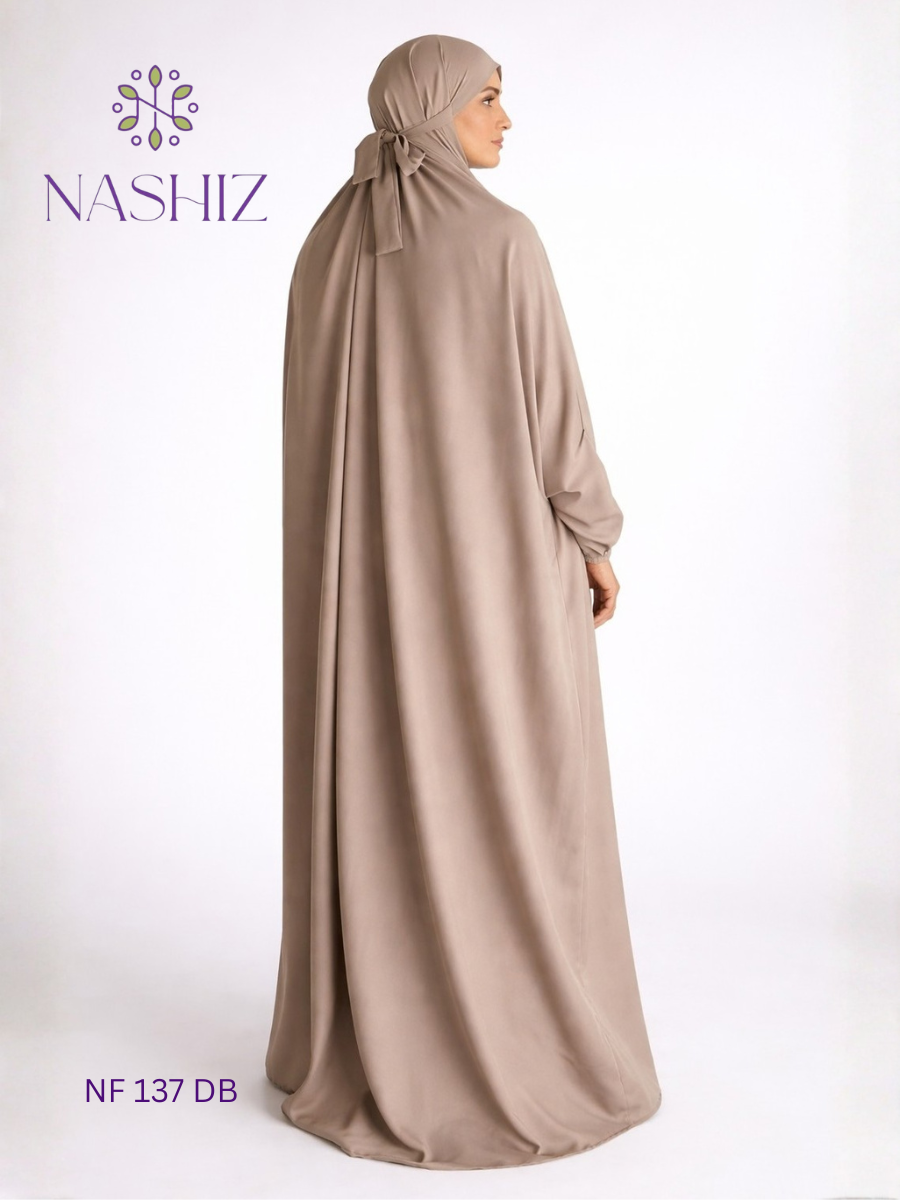 Moss Crepe Full Egyptian Jilbab Prayer Cloth – Dark Beige With Pockets
