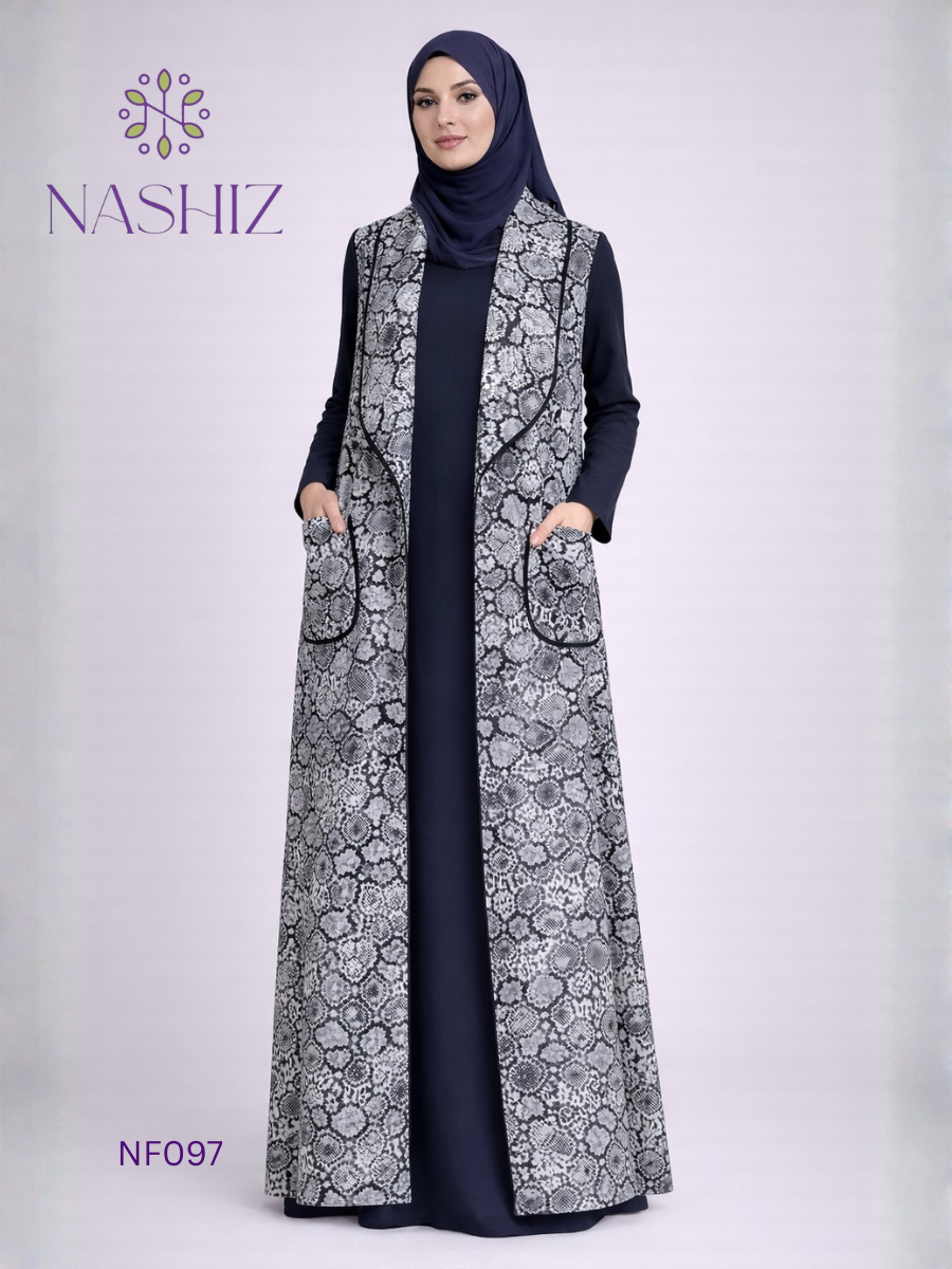 Black Printed Kimono With Long Sleeve Inner