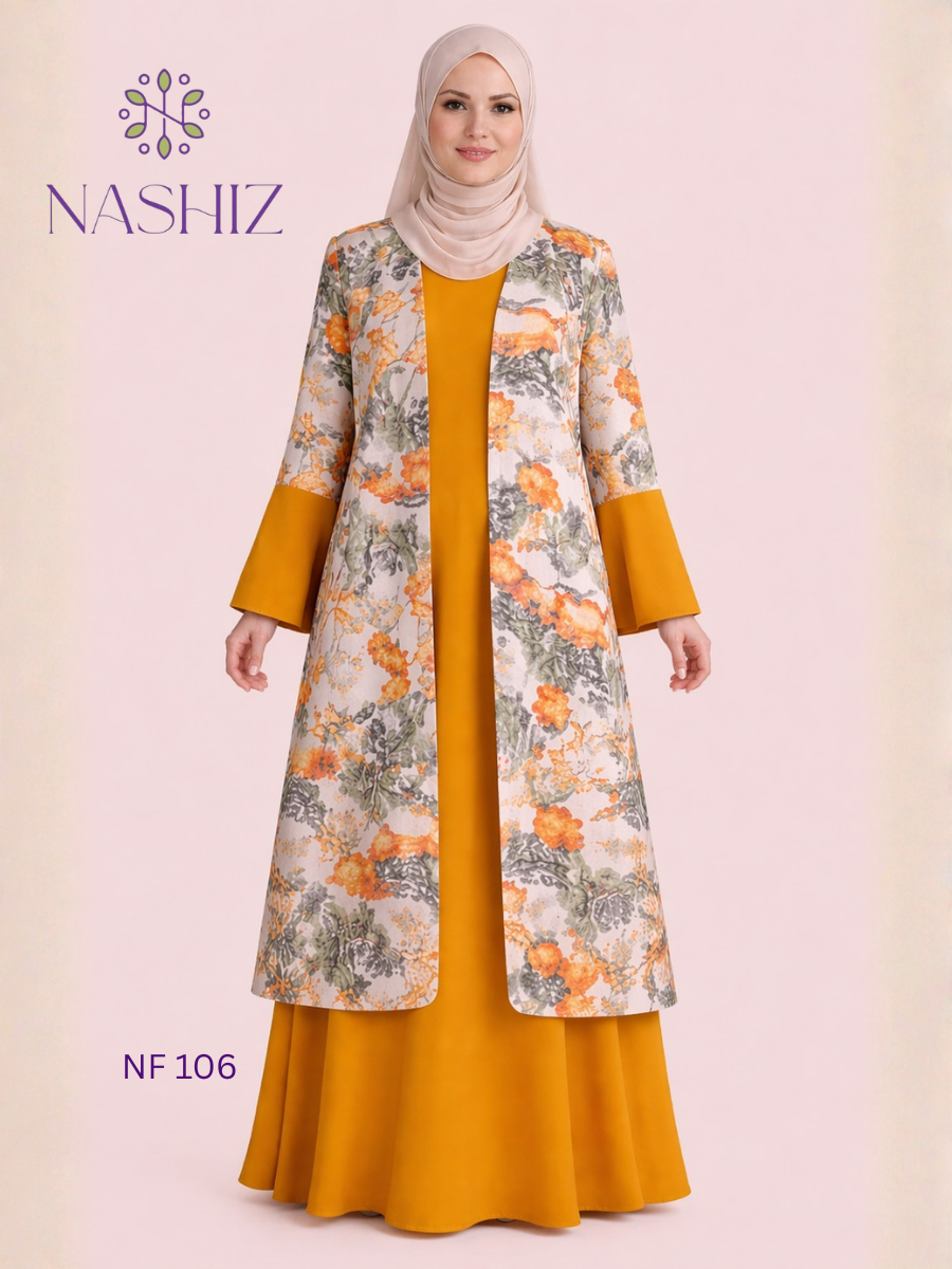 Brown Inner With Short Floral Top With Bell Sleeves