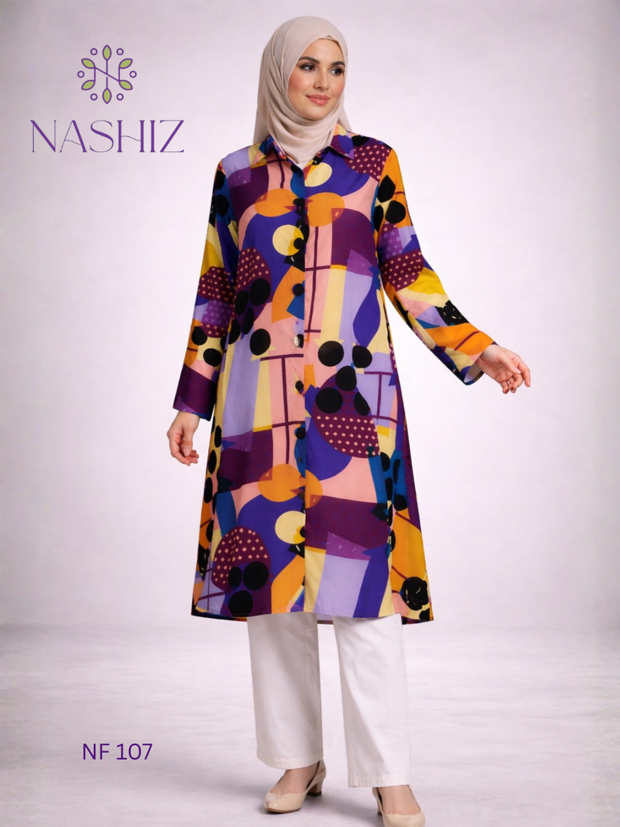 Shirt Type Long Top - Purple