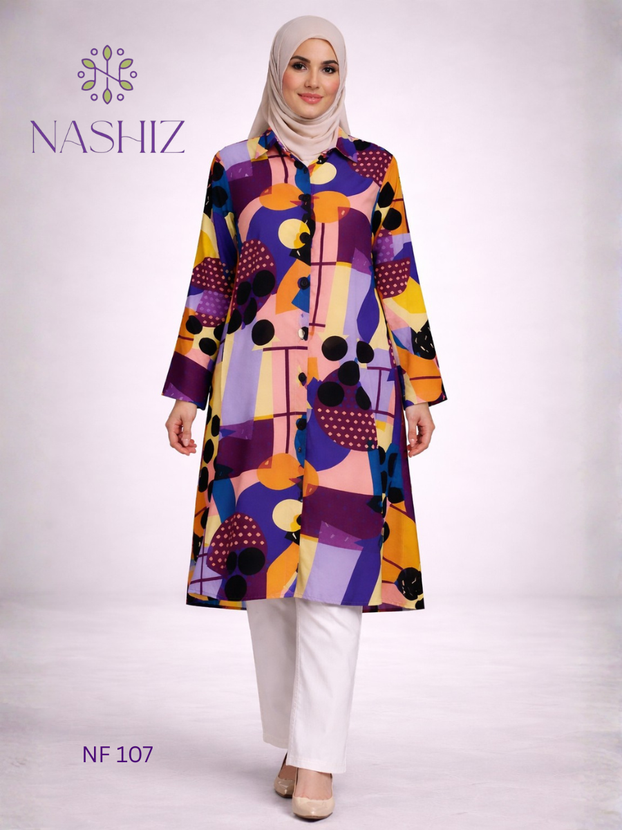 Shirt Type Long Top - Purple