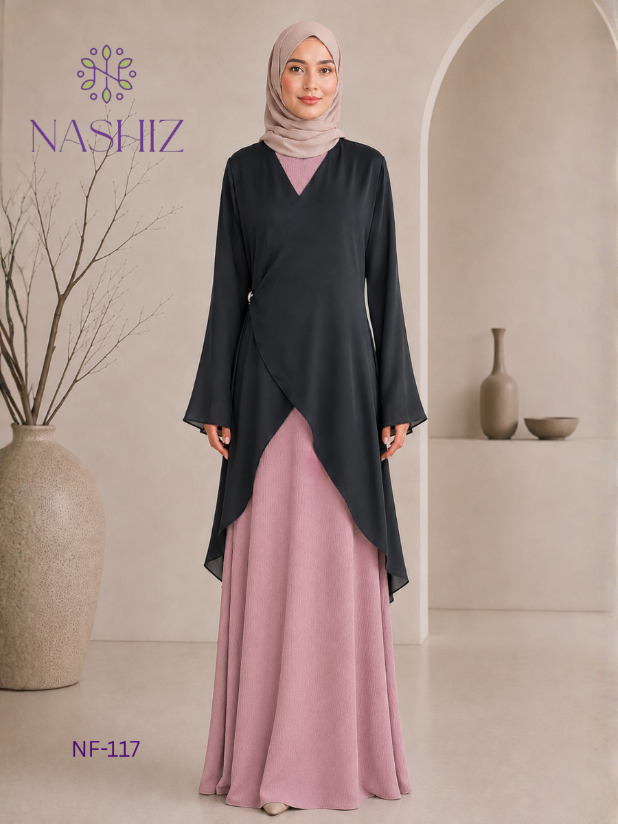 2pc Modest Dress With Black Coat