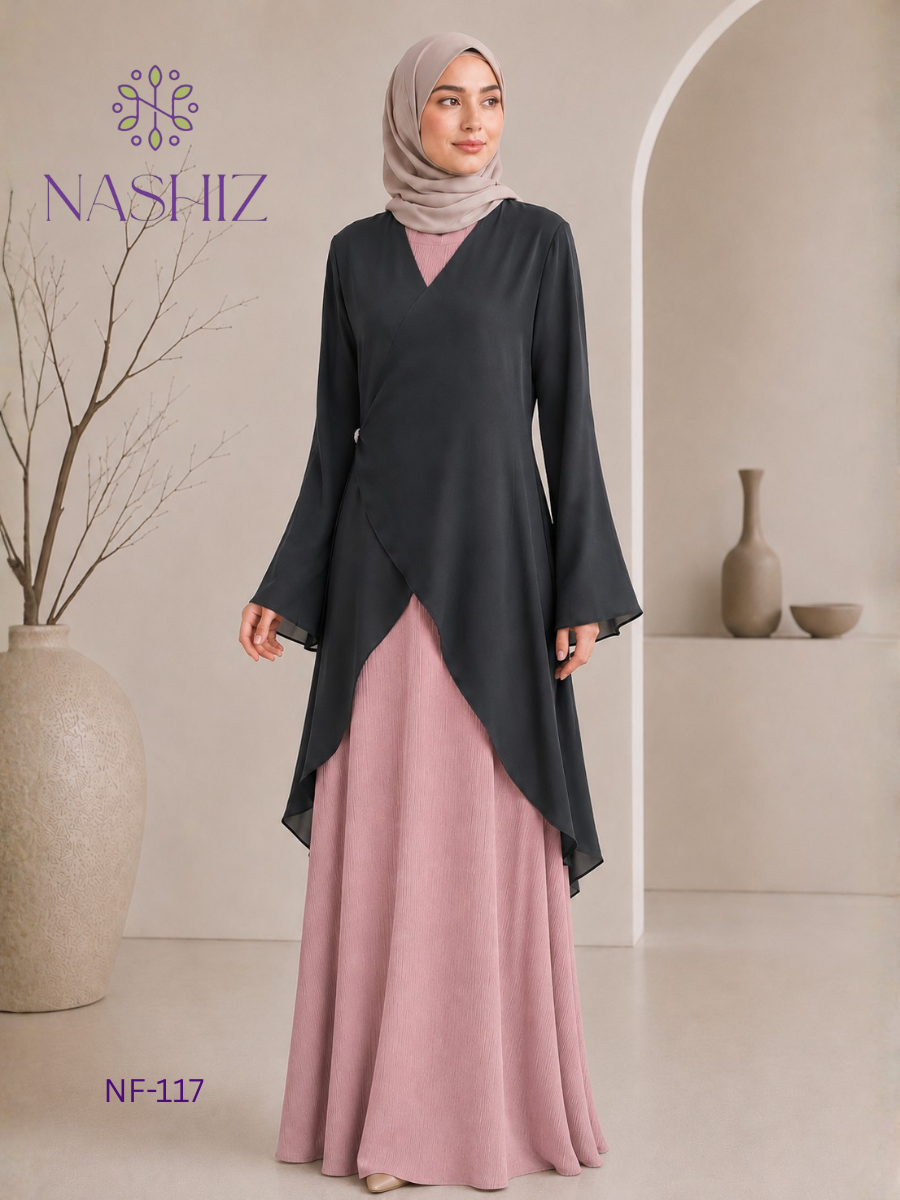 2pc Modest Dress With Black Coat