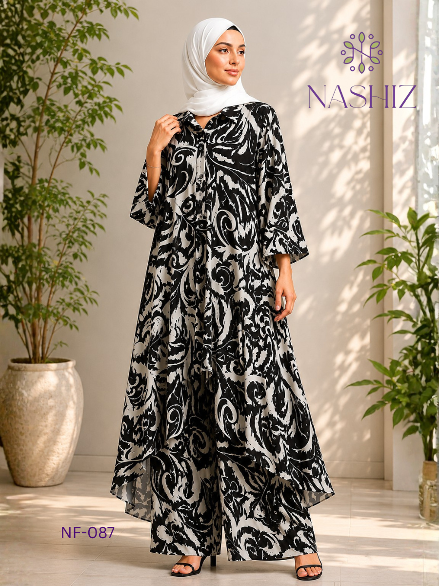 Printed Front Short Top With Flare Pant