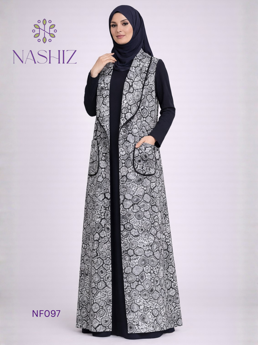 Black Printed Kimono With Long Sleeve Inner
