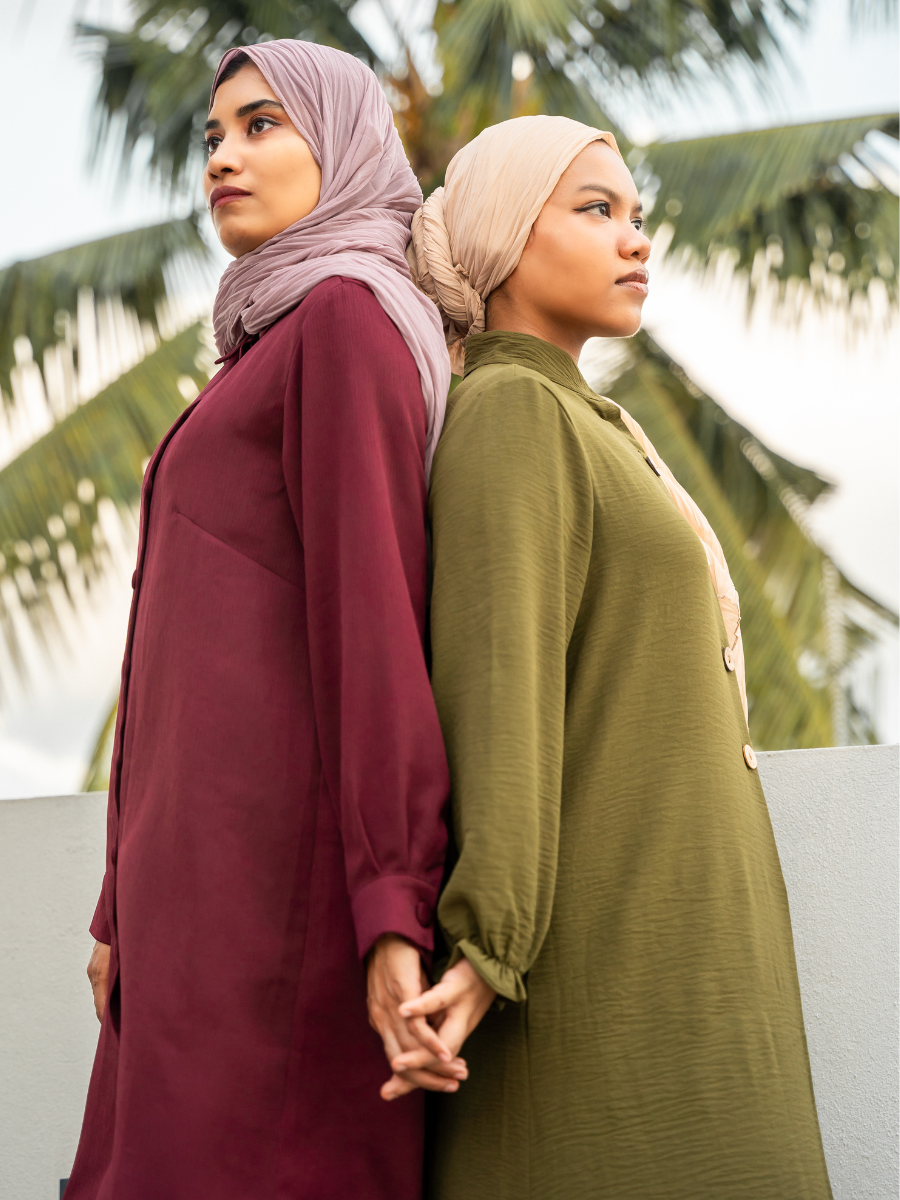 Long Top With Flare Pants - Button Front Olive Green