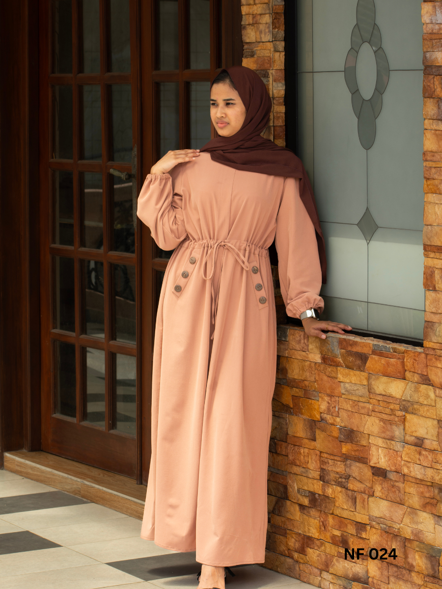 Long Dress Button Pocket - Pink
