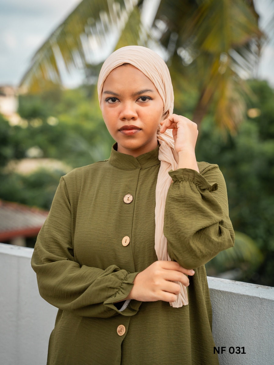 Long Top With Flare Pants - Button Front Olive Green