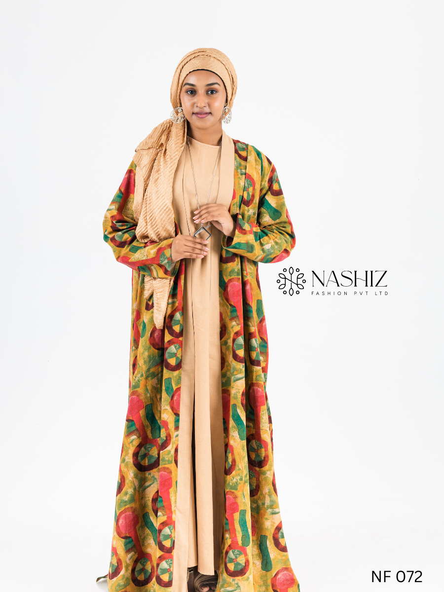 Printed Linen Kimono With Peach Inner