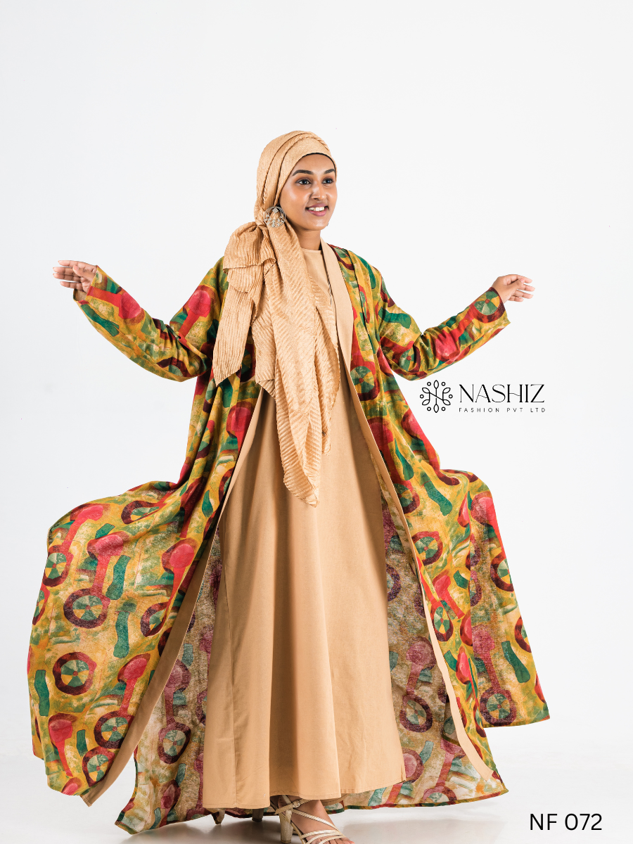 Printed Linen Kimono With Peach Inner