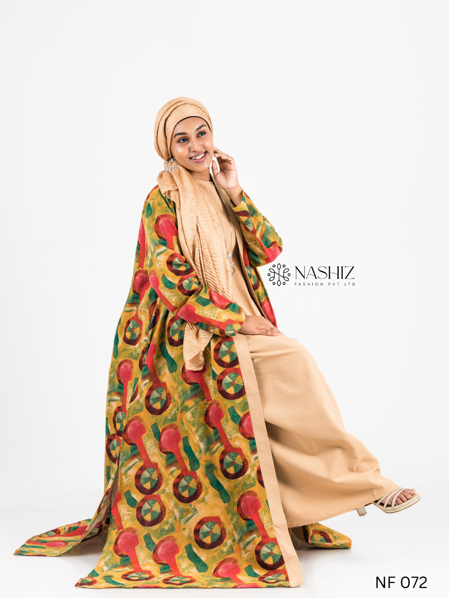 Printed Linen Kimono With Peach Inner