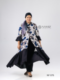 Printed Ruffle Style Long Dress Front Open