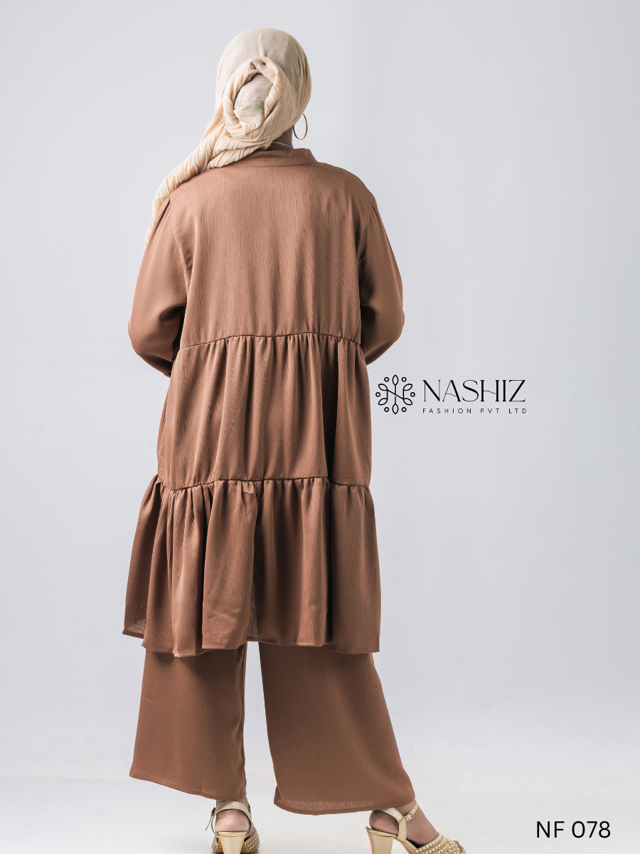 2 Layer Short Top With Pant - Brown