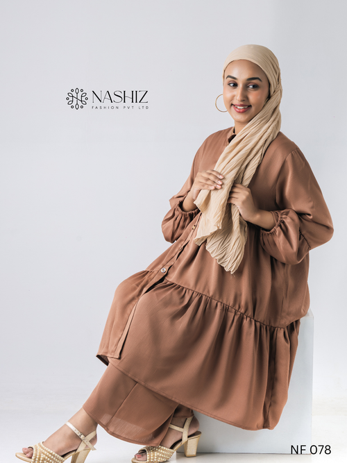 2 Layer Short Top With Pant - Brown