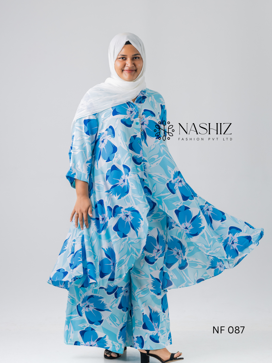 Printed Front Short Top With Flare Pant