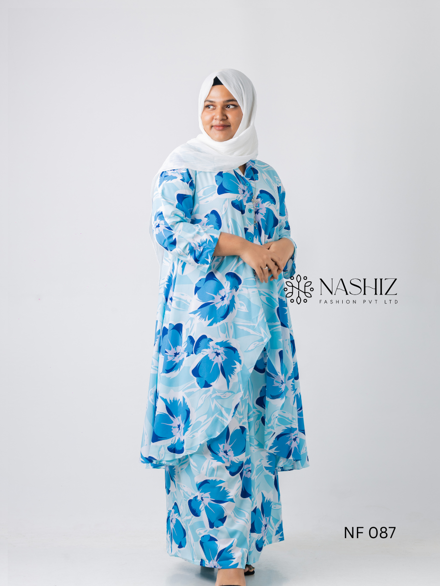 Printed Front Short Top With Flare Pant